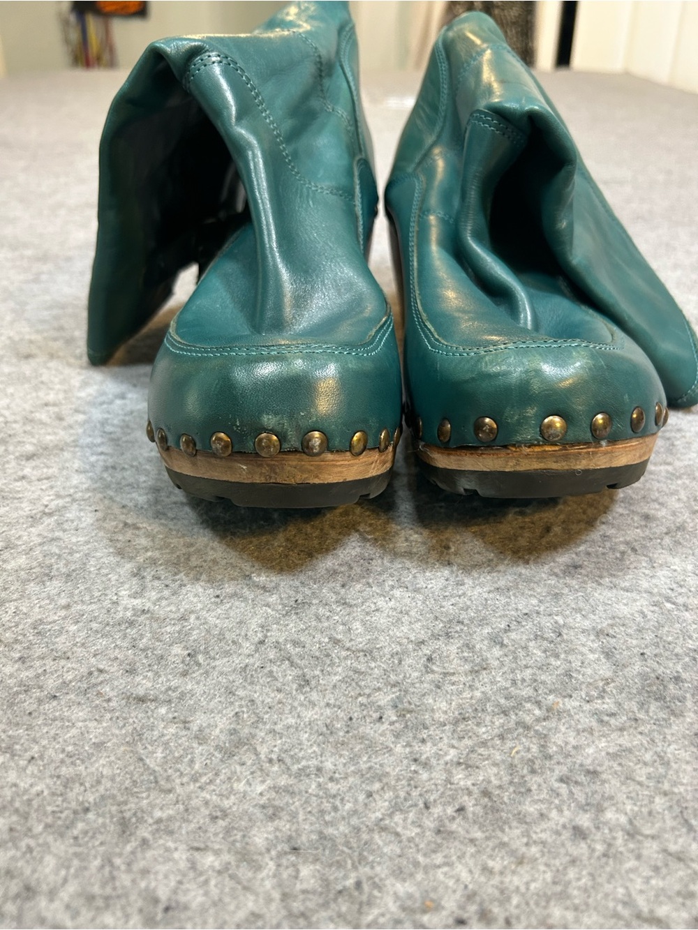 BRONX Wedge buttery teal leather boots studded Round Toe Leather Shoes W 10 eu 4 - Picture 7 of 16